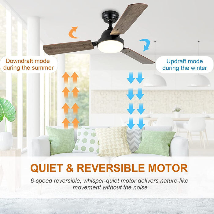 Simple Deluxe 44-inch Ceiling Fan with LED Light and Remote Control, 6-Speed Modes, 2 Rotating Modes