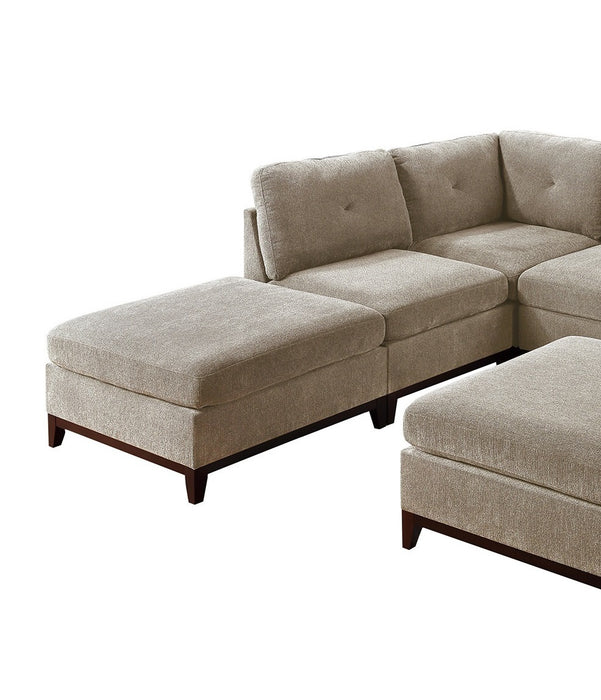 Camel Chenille Fabric Modular Sectional 7-Piece Set, Living Room Furniture,  L-Sectional Couch With 2 Corner Wedges, 3 Armless Chairs & 2 Ottomans, Tufted Back, Exposed Wooden Base