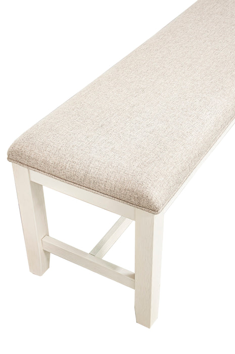 White Classic Rubberwood Bench with Beige Fabric Cushion Seat - Dining Room Furniture