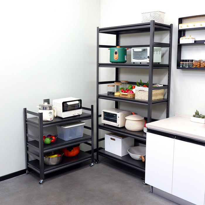 72"H Heavy Duty Storage Shelves Adjustable 5-Tier Metal Shelving Unit with Wheels for 1750LBS Load  Kitchen, Garage, Pantry, and More