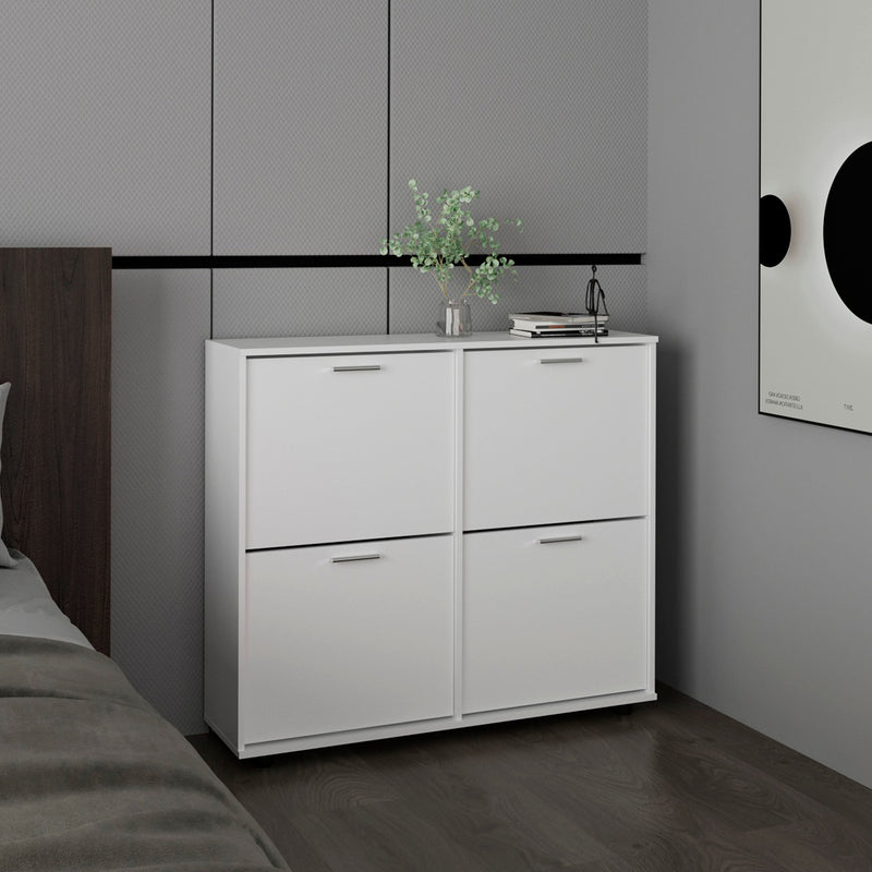 Kobuk White Four-Door Shoe Storage Cabinet Glass House Furnishings