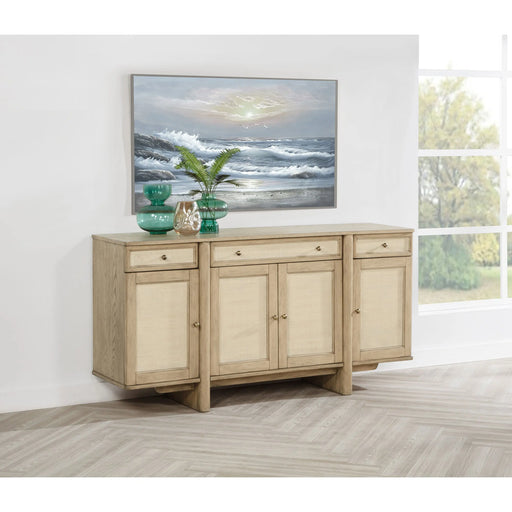 Kimpton Beige Oak 4-door Cane Sideboard Buffet Cabinet Glass House Furnishings