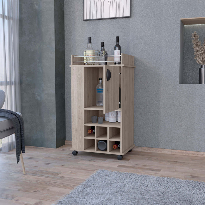 Allandale 1-Door Bar Cart with Wine Rack and Casters Light Gray