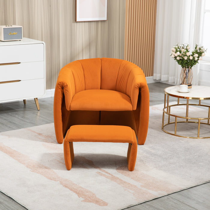 COOLMORE Accent Chair with Ottoman, Mid Century Modern Barrel Chair Upholstered Club Tub Round Arms Chair for Living Room