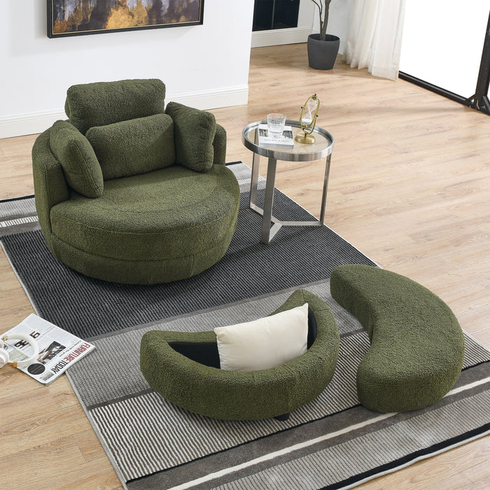 39"W Oversized Swivel Chair with moon storage ottoman for Living Room, Modern Accent Round Loveseat Circle Swivel Barrel Chairs for Bedroom Cuddle Sofa Chair Lounger Armchair, 4 Pillows, Teddy Fabric