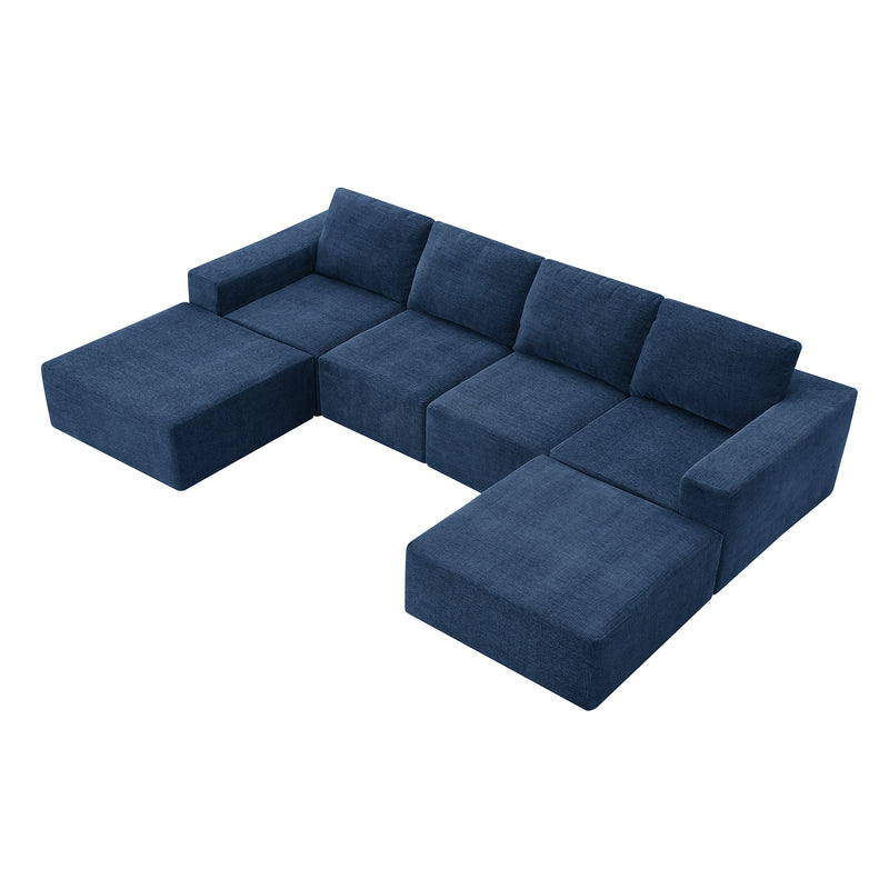 Luxury Modular U Shaped Sectional Sofa with Ottomans, Cloud Chenille, No Assembly, 110*72 inches, 3 Colors