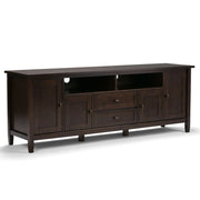 Warm Shaker 72 inch Wide Solid Wood TV Stand in Dark Brown for TVs up to 80 inches Glass House Furnishings