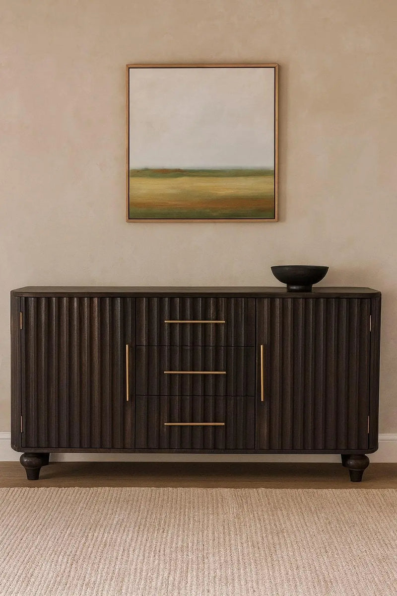 Solid Wood Savoy Sideboard,Grey,2-Doors, 3-Drawers Glass House Furnishings