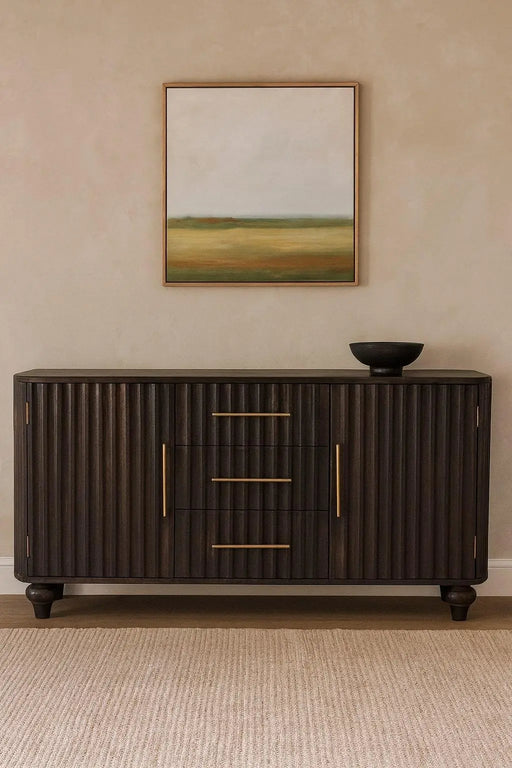 Solid Wood Savoy Sideboard,Grey,2-Doors, 3-Drawers Glass House Furnishings