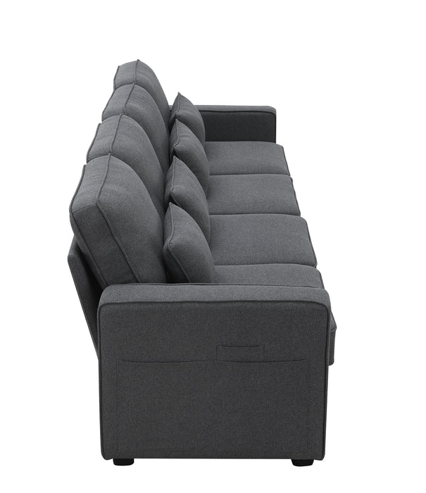 Modern 104" 4-Seater Linen Sofa with Armrest Pockets and Pillows