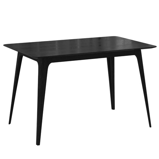 Mid-Century Modern 5-Piece Dining Set with Rubberwood Frame, One Table and 4 Upholstered Chairs in Black + Light Gray Glass House Furnishings