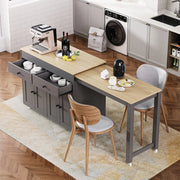 K&K 74.5 inch Kitchen Island with Extendable Dining Table , Rolling Kitchen Island on Wheels with Spice Rack and 2 Drawers, 4 Door Cabinet, for Kitchen, Dining Room, Grey (Two Packages) Glass House Furnishings