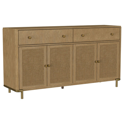 Benson Sand Wash 2-Drawer Sideboard with Cane Panels in Wood and White Ash Veneer, 65-Inch Wide Glass House Furnishings