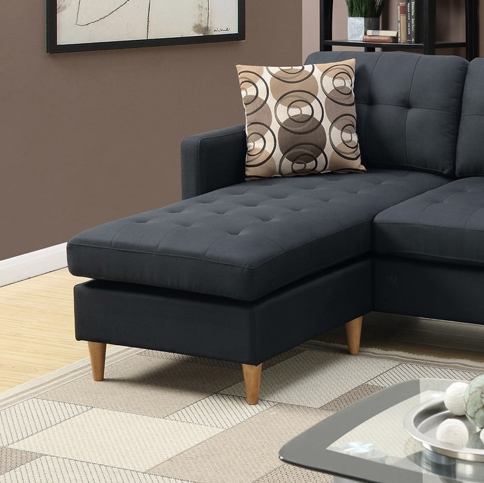 Black Polyfiber Sectional Sofa With Reversible Chaise, Tufted Back, Pillows, Modular Living Room Furniture