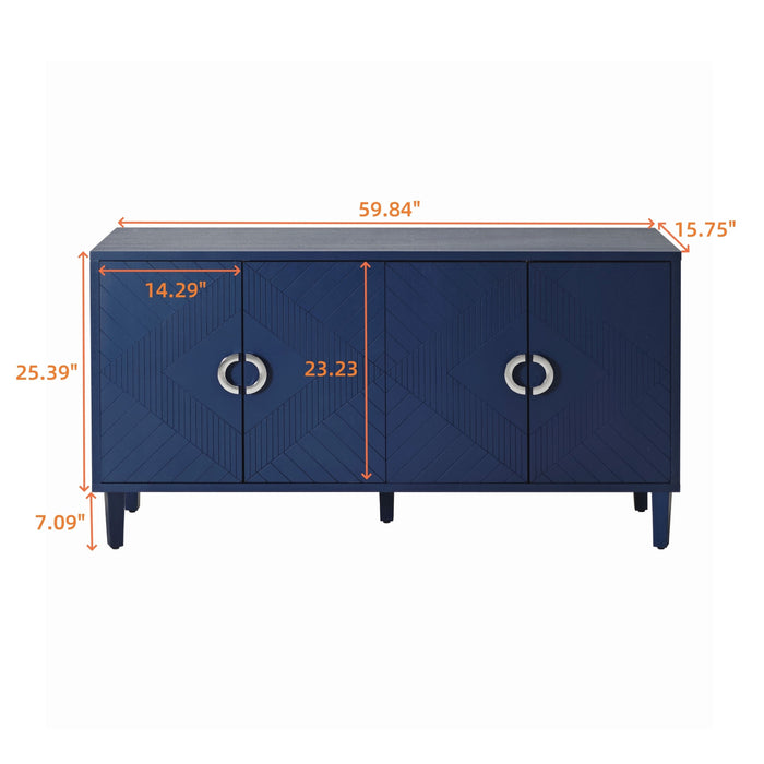 Stylish and Functional 4-Door Storage Cabinet with Pine legs and MDF, for Living Room Bedroom,and Kitchen,Navy Blue