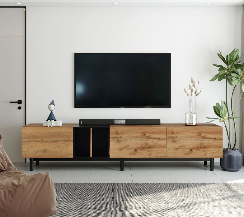 Modern TV Stand for 80'' TV with 3 Doors, Media Console Table, Entertainment Center with Large Storage Cabinet for Living Room, Bedroom