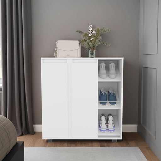 Soren White Shoe Storage Cabinet | Glass House Furnishings