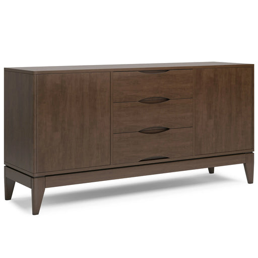 Harper Solid Hardwood Sideboard Buffet in Walnut Brown Glass House Furnishings