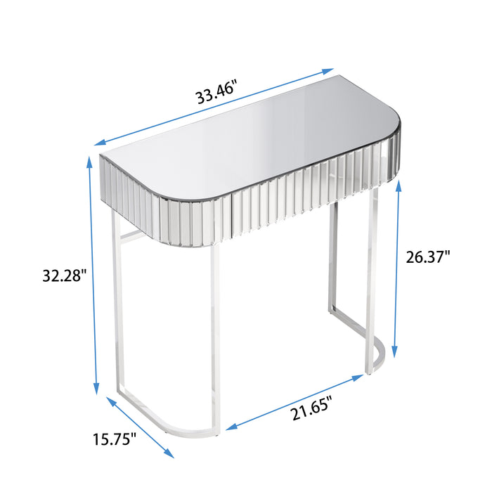 Mirrored Vanity Table, Mirrored Dressing Table, Stainless Steel Glossy Frame Desk for Bedroom Studio Office(Gray Striped Mirrored)