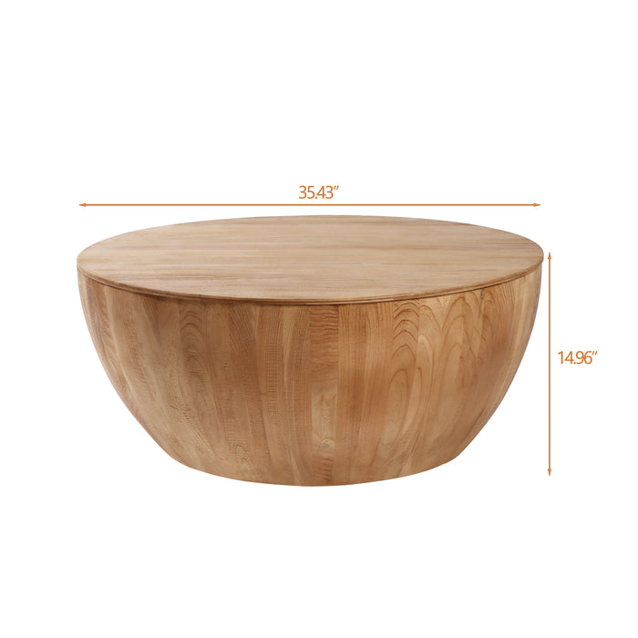 35.43"Vintage Style Bucket Shaped Coffee Table for Office, Dining Room and Living Room,Natural