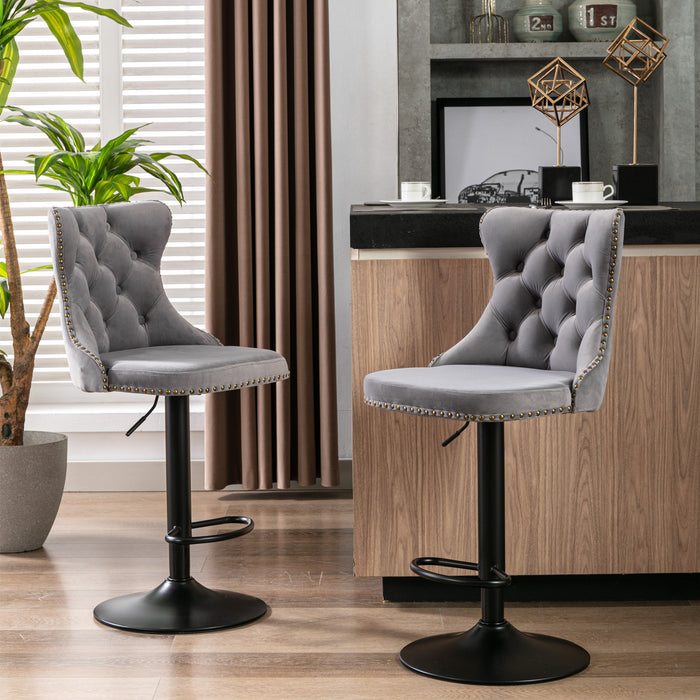 25-33 Inches Adjustable Seat Height Swivel Velvet Barstools, Modern Upholstered Bar Stools With Backs, Comfortable Tufted Design For Home Pub & Kitchen Island, Set of 2, Gray