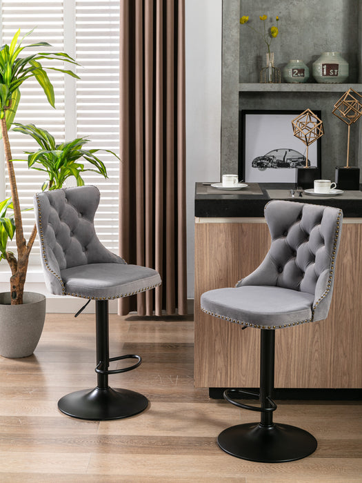 25-33 Inches Adjustable Seat Height Swivel Velvet Barstools, Modern Upholstered Bar Stools With Backs, Comfortable Tufted Design For Home Pub & Kitchen Island, Set of 2, Gray