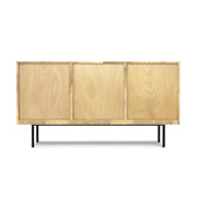 Reeves Sideboard Buffet in Natural with Solid Mango Wood, Iron Base, and Woven Raffia Panels Glass House Furnishings