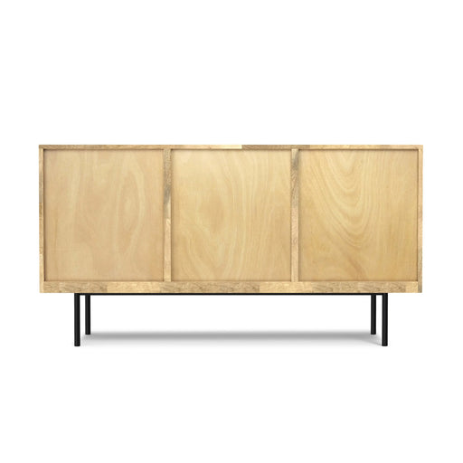 Reeves Sideboard Buffet in Natural with Solid Mango Wood, Iron Base, and Woven Raffia Panels Glass House Furnishings