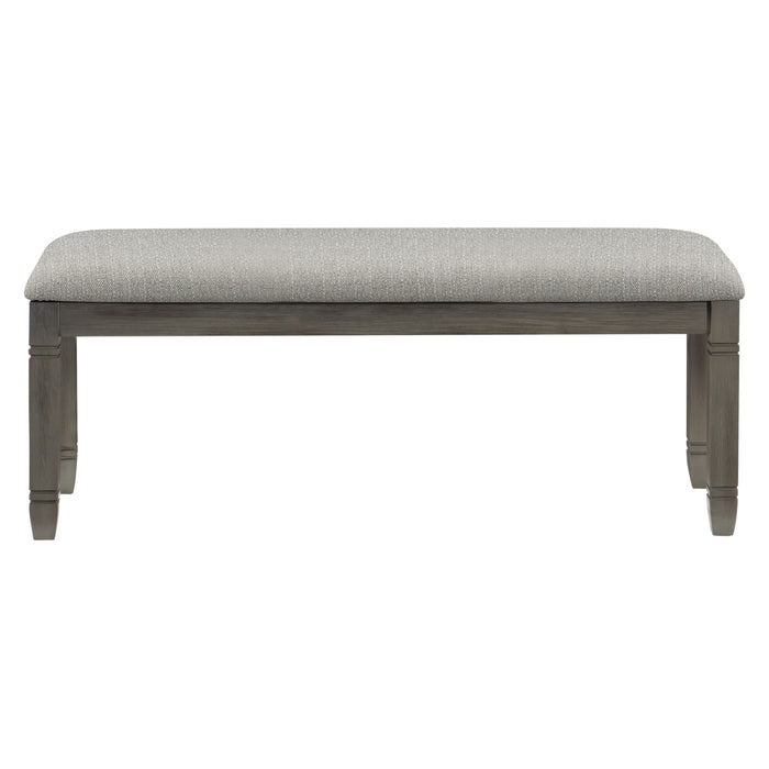 Antique Gray Wood Frame Dining Bench with Neutral Gray Fabric Seat - 1 Piece