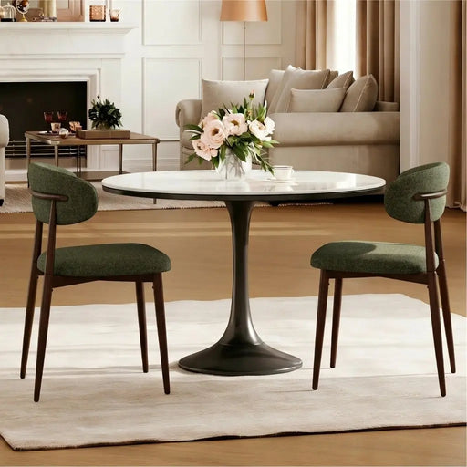 Dining Chairs Set of 2, Metal Kitchen Chairs with Modern Fabric Upholstered for Dining Room, Green Glass House Furnishings