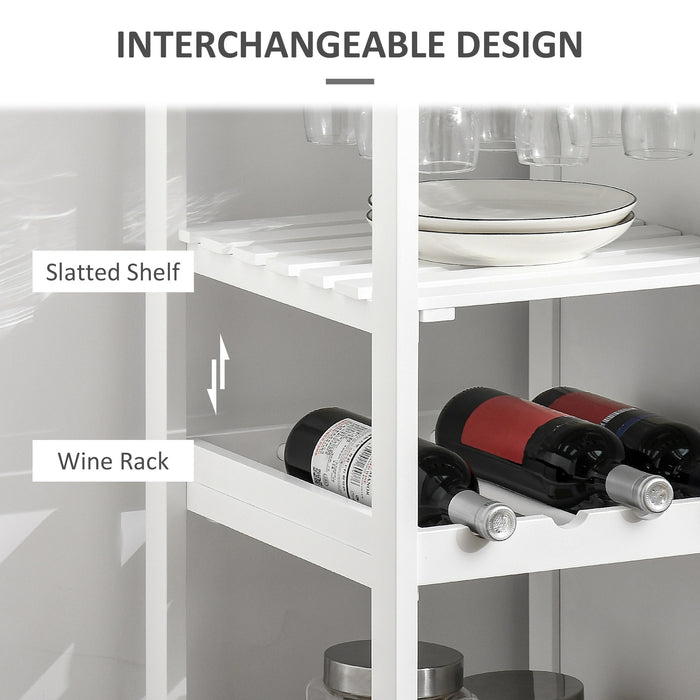 HOMCOM Rolling Kitchen Island with Storage, 4-Bottle Wine Rack, Stemware Holder, Shelves, Drawer, Cabinet, White