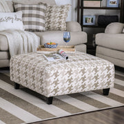 Hudson Light Gray Patterned Upholstered Ottoman with Bun Feet Glass House Furnishings