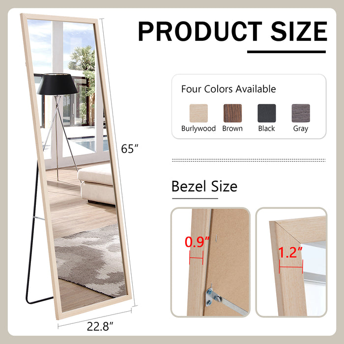 Third generation packaging upgrade, thickened border, light oak solid wood frame full length mirror, dressing mirror, bedroom entrance, decorative mirror, clothing store, mirror.65"*22.8"