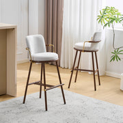 Chaya Indoor Upholstered Bar Stool with Metal Frame, Walnut Finished and Beige Upholstery, Set of 2 Glass House Furnishings