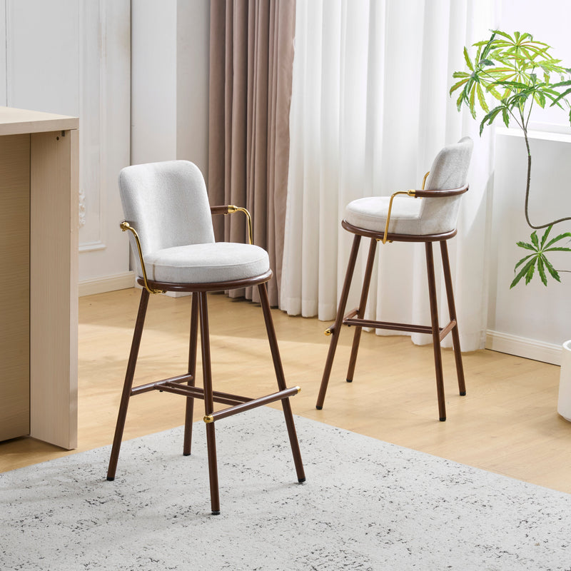 Chaya Indoor Upholstered Bar Stool with Metal Frame, Walnut Finished and Beige Upholstery, Set of 2 Glass House Furnishings