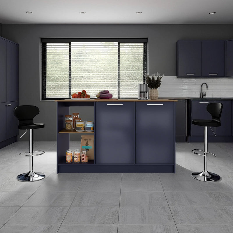 Juniper Kitchen Island With Large Top Surface, Double Door Cabinet, And Open Shelves Glass House Furnishings