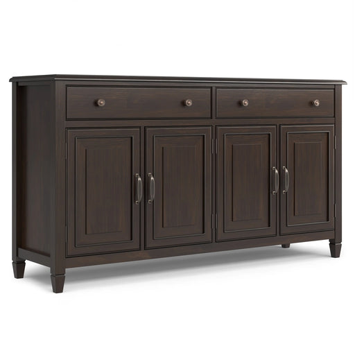 Connaught Large Sideboard Buffet Storage Cabinet in Dark Chestnut Brown with Solid Pine Wood Build, 18D x 66.5W x 36H Glass House Furnishings