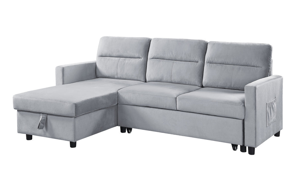 Ruby 81.5" Light Gray Velvet Reversible Sleeper Sectional Sofa with Storage Chaise and Side Pocket