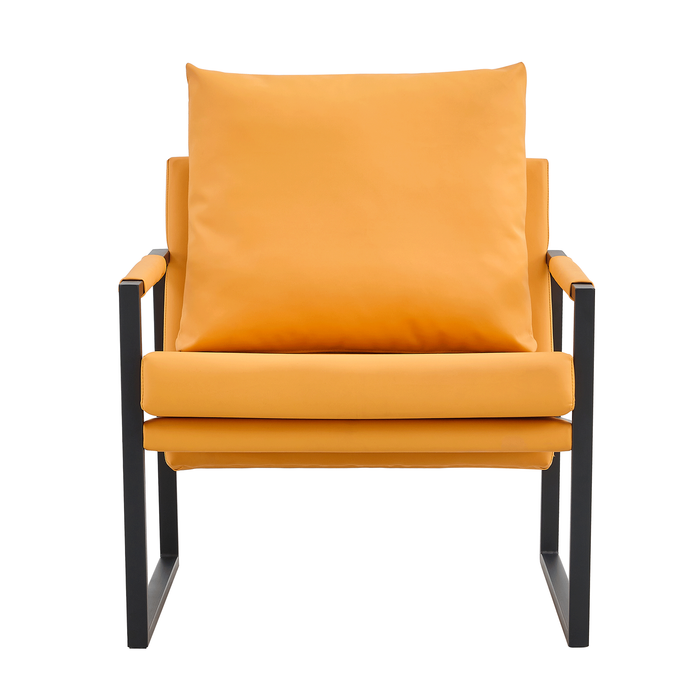 Mid Century PU Leather Accent Armchair, Upholstered Sofa Chair with Metal Frame, Extra-Thick Padded Backrest, and Seat Cushion - Comfortable Foam Padding - Ideal for Living Room and Home, Orange