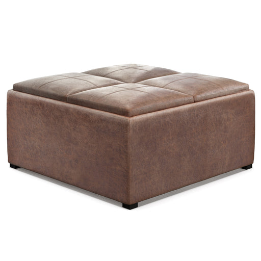 Avalon Dark Brown Faux Leather Coffee Table Storage Ottoman Glass House Furnishings