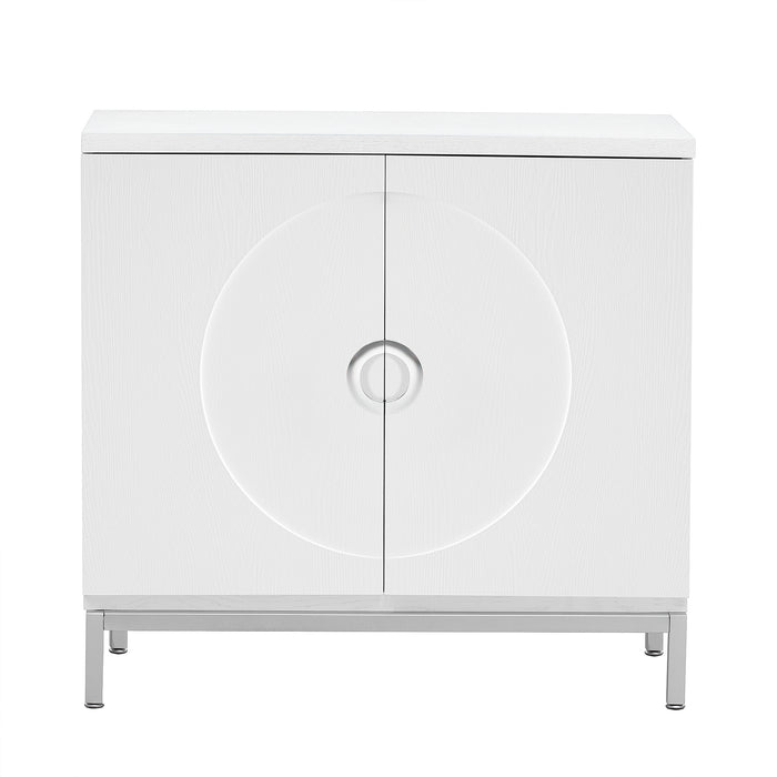 TREXM Simple Storage Cabinet Accent Cabinet with Solid Wood Veneer and Metal Leg Frame for Living Room, Entryway, Dining Room (White)