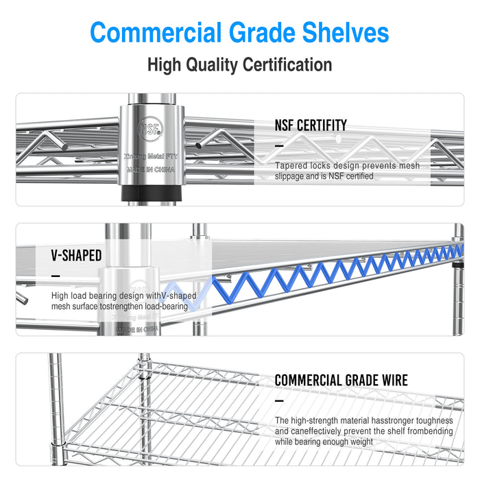 6 Tier Wire Shelving Unit, 6000 LBS NSF Height Adjustable Metal Garage Storage Shelves with Wheels, Heavy Duty Storage Wire Rack Metal Shelves - Chrome - 204882