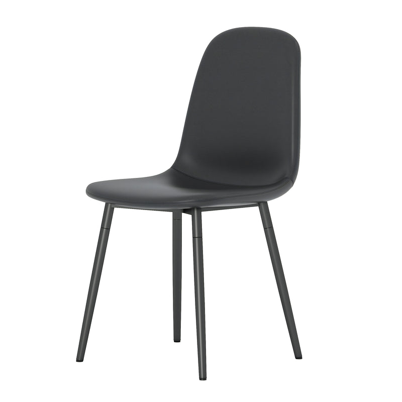 Modern Minimalist Black Dining Chair Set - Four Chairs, Upholstered Side Chairs with Metal Legs