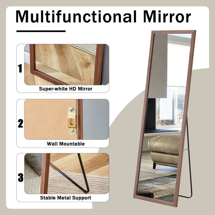 Third generation packaging upgrade, thickened border, brown wood grain solid wood frame full length mirror, dressing mirror, bedroom entrance, decorative mirror, and floor standing mirror. 57.9"*18.1"