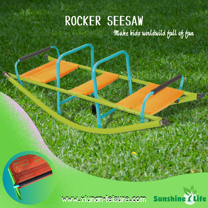 XSS008 high quality kids seesaw plastic seat playground equipment cute baby plastic rocker outdoor children blue and green  steel tube for kids age 3+