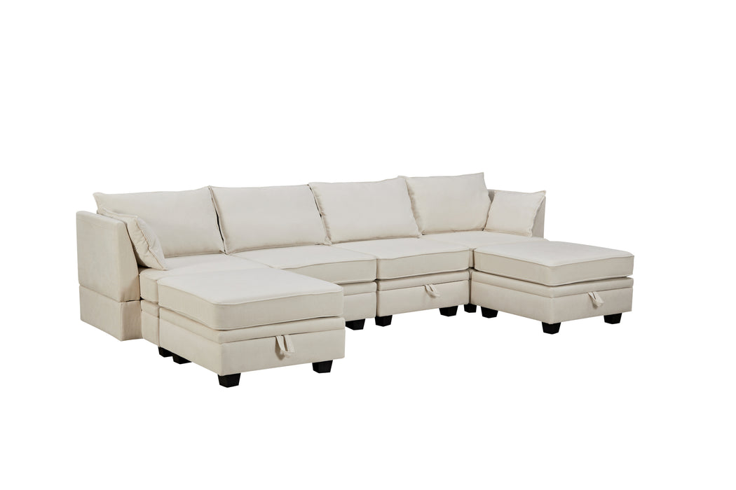 U-Style Modern Large U-Shape Modular Sectional Sofa, Convertible Sofa Bed with Reversible Chaise for Living Room, Storage Seat, Beige