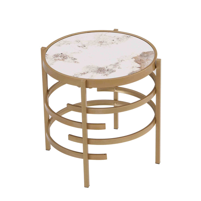 Modern Side Table, Pandora Sintered Stone End Table, Golden Small Coffee Table,  20.67''W x 20.67''D x 21.65'H