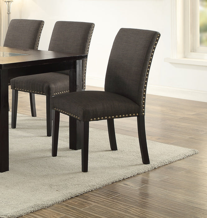 Dining Room Chairs Ash Black Polyfiber Nail heads Parson Style Set of 2 Side Chairs Dining Room Furniture