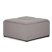 Avalon Gray Linen-Look Coffee Table Storage Ottoman Glass House Furnishings