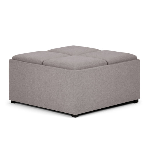 Avalon Gray Linen-Look Coffee Table Storage Ottoman Glass House Furnishings